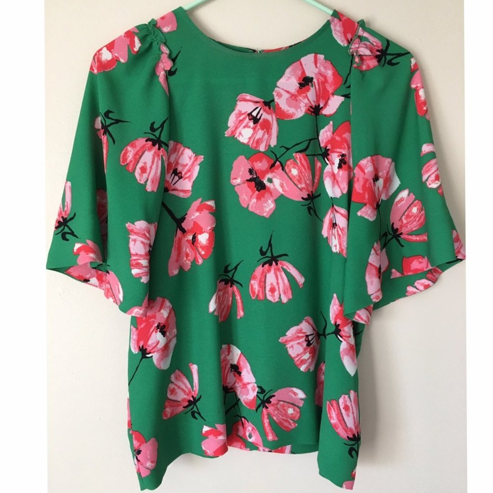 Target Green Mid Bell Sleeve Blouse with Flowers